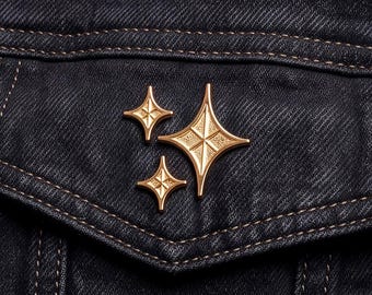 Gold Sparkle Emoji Pin — Enamel Badge Cute Filler Pin Glitter Nails Shiny Sparkly Icon Twinkle Celestial Kawaii Style Fashion Earring Patch