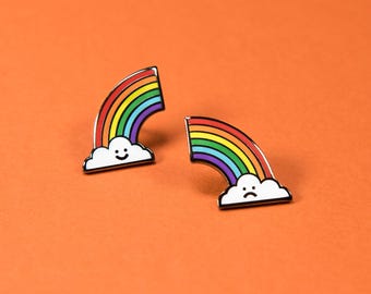 Happy Sad Rainbow Cloud Pins — Subtle Gay Pride Badge Cute Kawaii Patch Earring Necklace LGBT Tote Lesbian Bisexual Trans Queer Filler Ally