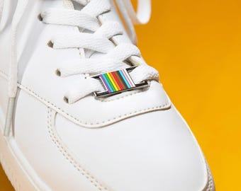 Progress Rainbow Flag Shoe Charms — Gay Shoelace Subtle Pride Accessory Lace Lock Sneaker Tags Croc Badge Clips Queer Socks Small Enamel Pin