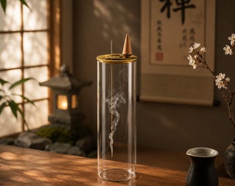 Japanse glazen wierookhouder, 2-in-1 wierookbrander met terugstroomeffect voor meditatie, yoga en woondecoratie.