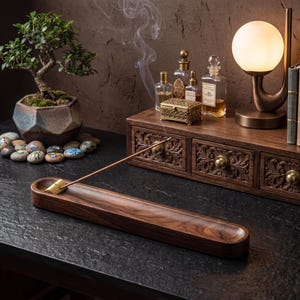Japanse zwarte walnoot wierookhouder – verstelbare houten stokbrander voor meditatie, yoga, woondecoratie