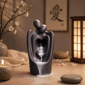 Couple Incense Burner, Ceramic Waterfall Backflow Incense Holder, Zen Home Decor, Romantic Meditation Gift