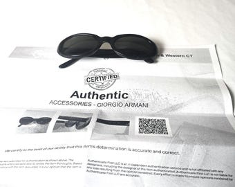 Giorgio Armani Schwarz Oval Sonnenbrille: 90er Jahre Minimalistischer Bügel