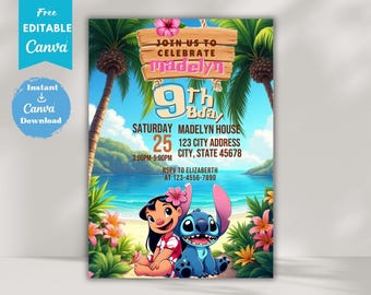Lilo & Stitch Birthday Invitation, Editable Canva Template, Kids Party Invite (Digital Download)
