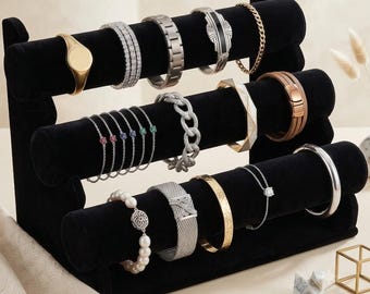 3 Tier Velvet Bracelet Display Stand: Jewelry Organizer Necklace Holder