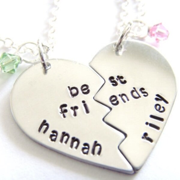 Best Friends Necklace, Handstamped Jewelry, 2 Necklaces, Birthstones, Little Girls Necklace, Hand Stamped Jewelry, Custom Gifts