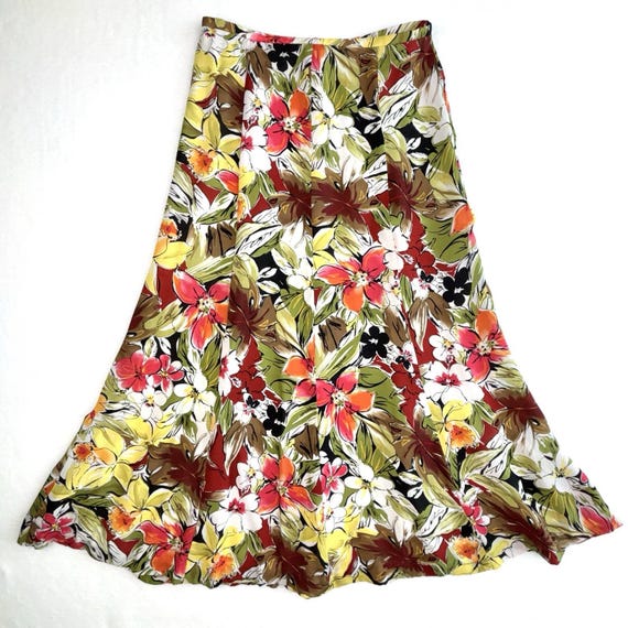 Talbots, Vintage Talbots Pure Silk Floral A-Line Midi Skirt Women’s Size 4 Lined Tropical