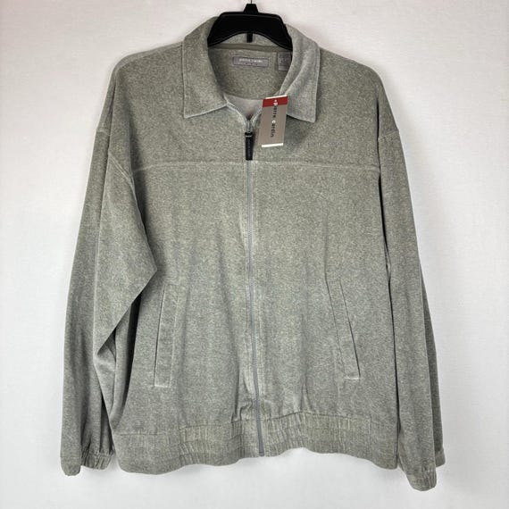 Pierre Cardin, Pierre Cardin Men’s Velour Track Jacket Gray Grey Vintage Full Zip Large NWT