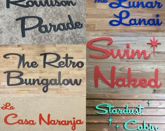 Custom Large Mid Century Cursive Name Indoor Outdoor Sign