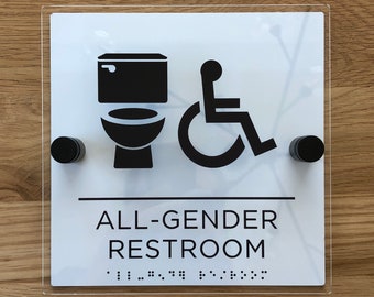 Acrylic All-Gender Restroom Sign with Stainless Steel Hardware, Gender Neutral Bathroom
