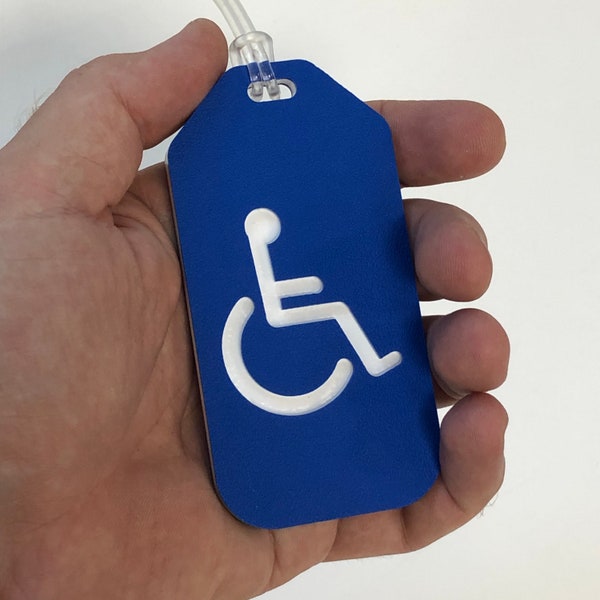 Handicapped wheelchair luggage tag, solid plastic durable disabled sign, ADA, double-sided 2" x 4"