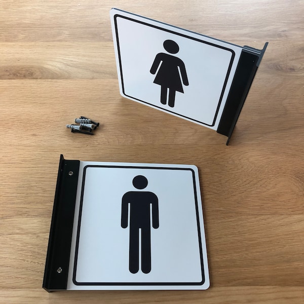Men and Women's restroom projecting sign bundle, corridor flag bathroom signs for office, school, public building, Customizable