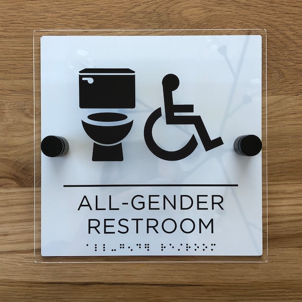 Plaque pour toilettes mixtes en acrylique avec quincaillerie en acier inoxydable, salle de bain non sexiste