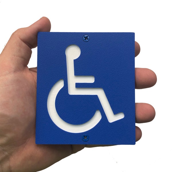 Small Handicapped Parking Sign, 3.5" x 4" post-mounted wheelchair plaque for parking, restroom, or table