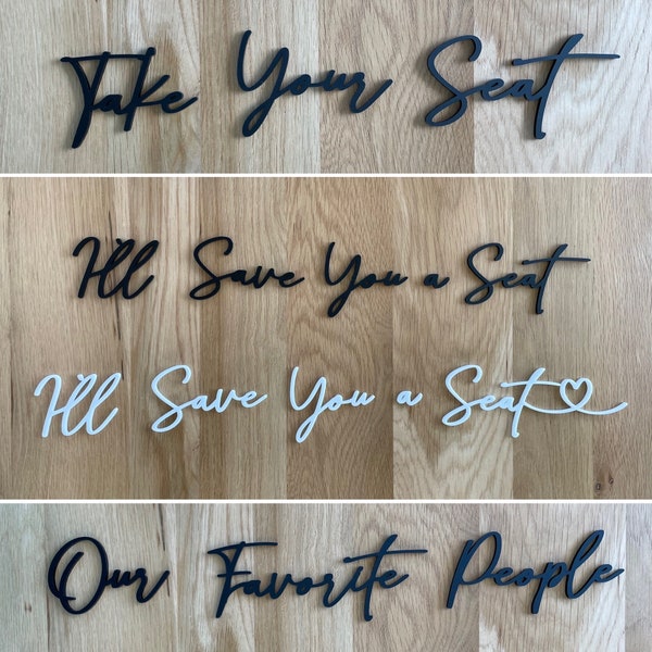 Seating Sign Cut Out; Wedding; Small Thin Modern Cursive; Acrylic