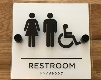 Acrylic Restroom Sign ADA option with Stainless Steel Hardware