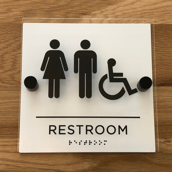 Acrylic Restroom Sign ADA option with Stainless Steel Hardware