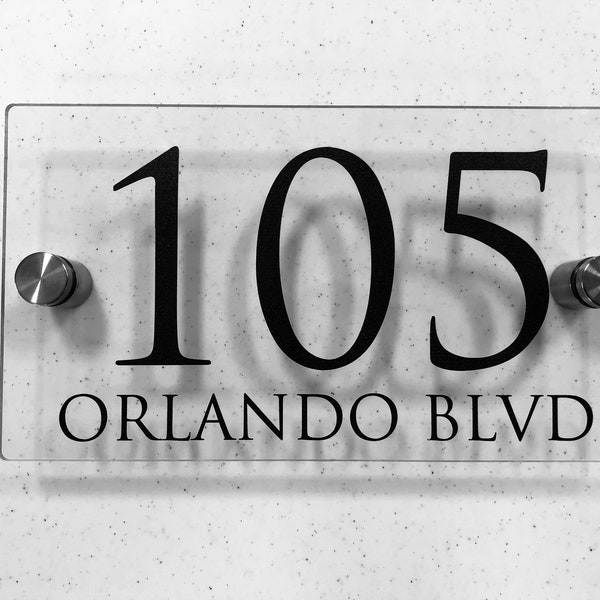 Printed Acrylic Address Number Plaque, with stainless steel mounting hardware. 5" x 9" or 5" x 11" size