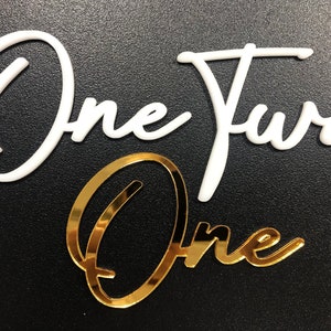 Thin Modern Metallic Cursive Number cut out SET with GLUE, Acrylic
