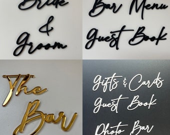 Wedding Sign Cut-Outs Small Thin Modern Cursive; Acrylic