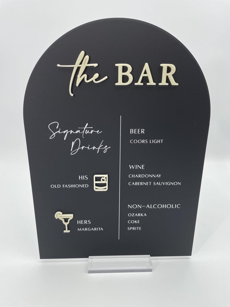 Bar Menu Acrylic Table Sign for Weddings, Events, Restaurants, Etc. - Etsy