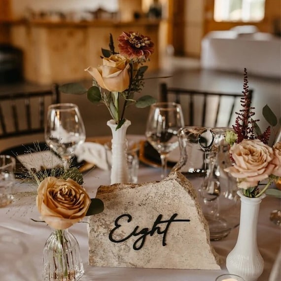Cursive Cut-Outs Thin Modern table Number SET with GLUE; Acrylic