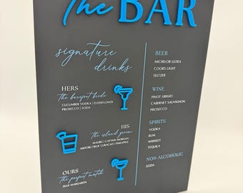 Romance Style - Bar Menu Acrylic Table Sign for Weddings, Events, Restaurants, etc.