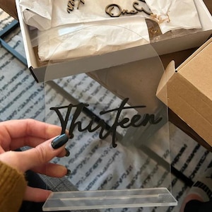 Cursive Cut-Outs Thin Modern table Number SET with GLUE; Acrylic image 19