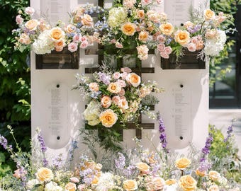 Placa de mapa de assentos 8x28 para casamento, impressa com suportes de parede