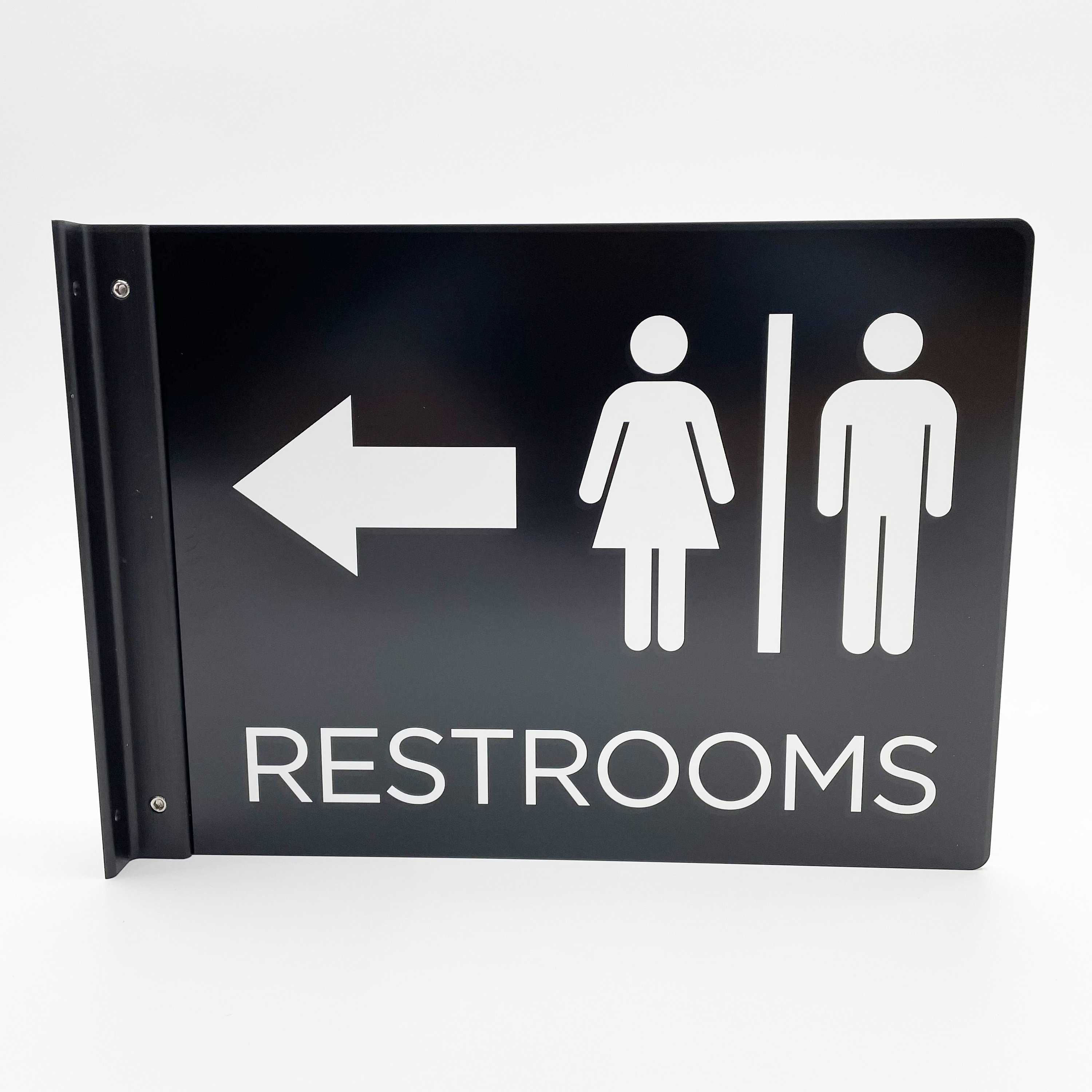 Restroom Sign With Arrow | 12.1" X 5.5" Double Sided Wall Mounted Projecting Unisex Restroom Sign For Commercial Workplace Hallway With Mounting Kit - View #4