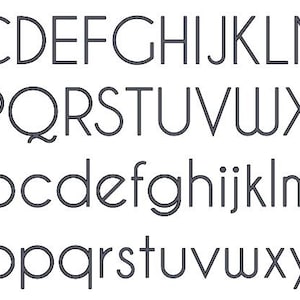 May include: A font alphabet with uppercase and lowercase letters in a modern, minimalist style. The letters are outlined in black and have a rounded, geometric shape.