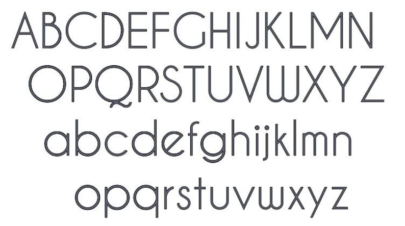 May include: A font alphabet with uppercase and lowercase letters in a modern, minimalist style. The letters are outlined in black and have a rounded, geometric shape.
