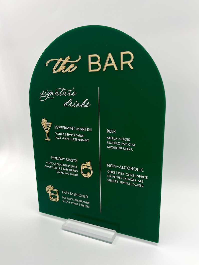 Bar Menu Acrylic Table Sign for Weddings, Events, Restaurants, Etc. - Etsy