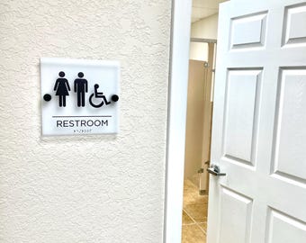 Acrylic Restroom Sign ADA option with Stainless Steel Hardware