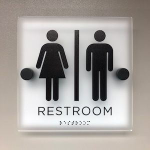 Frosted Acrylic Restroom Sign ADA option with Stainless Steel Hardware