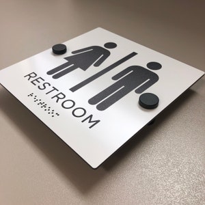 White Aluminum Restroom Sign with Stainless Steel Hardware