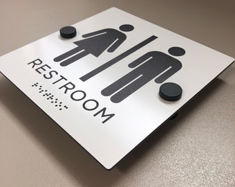 White Aluminum Restroom Sign with Stainless Steel Hardware