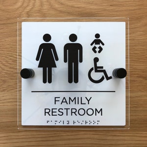 Acrylic Family Restroom Sign (8&quot; x 8&quot;) with Stainless Steel Hardware