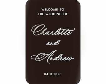 Placa de acrílico completa com nome em cursiva para o casamento de [Nome do Casamento]