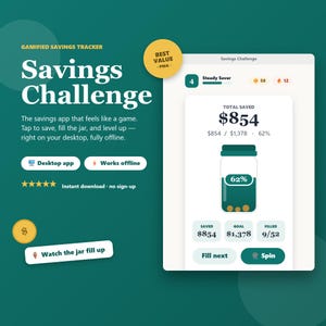 Savings Challenge Tracker App 52 Week & 100 Envelope Money Saving Challenge Savings Goal Game Tracker Instant Download