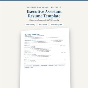 Modelo de currículo para assistente executivo, compatível com ATS (download imediato)