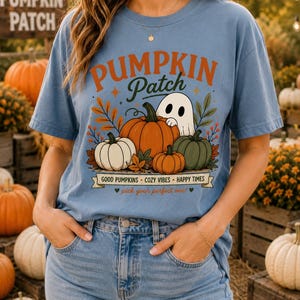 Campo di zucche PNG, Fantasma autunnale PNG, Zucca carina PNG, Fantasma autunnale per sublimazione, Stagione spettrale PNG, Clipart autunnale di Halloween, Design autunnale accogliente