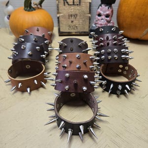 Wide Leather Spiked Braclet