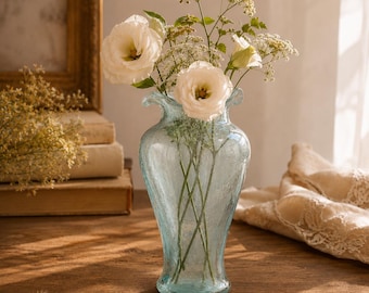 Sea Glass Blue Glass Vase | Hand Blown Coastal Flower Holder