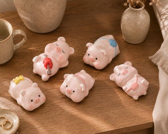 Descanso de pauzinhos em forma de porco de cerâmica | Porta-utensílios de animais kawaii