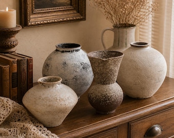 Wazon ceramiczny w stylu wabi sabi | Słoik z teksturowanej ceramiki | Neutralny wystrój w stylu rustykalnym