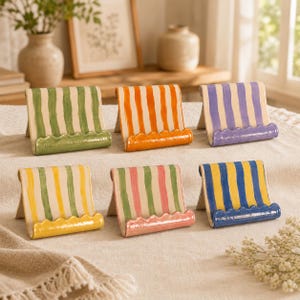 Ceramic Tablet Holder, Handmade Striped iPad Stand, Ceramic Book Stand, Colorful Desk Organizer, Cottagecore Kitchen Gift