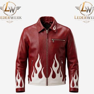 Jaqueta masculina de couro Flame, estilo racer streetwear em couro bovino.