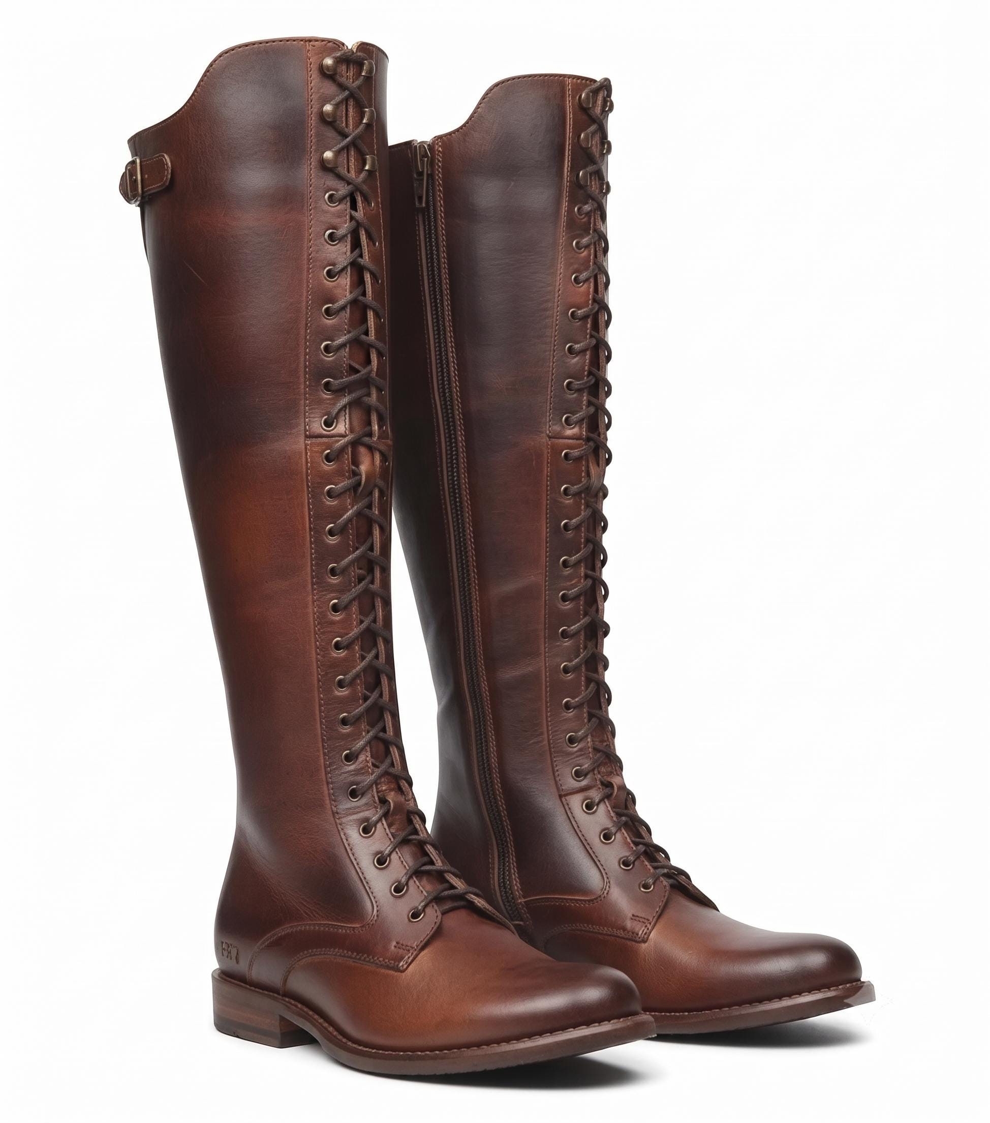Brown Leather Knee-High Boots, Corset Lace Up Riding Style, Handcrafted Women's Dress