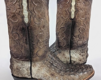 Exotic Print Leather Western Boots – Rustic Brown Textured Cowboy Footwear